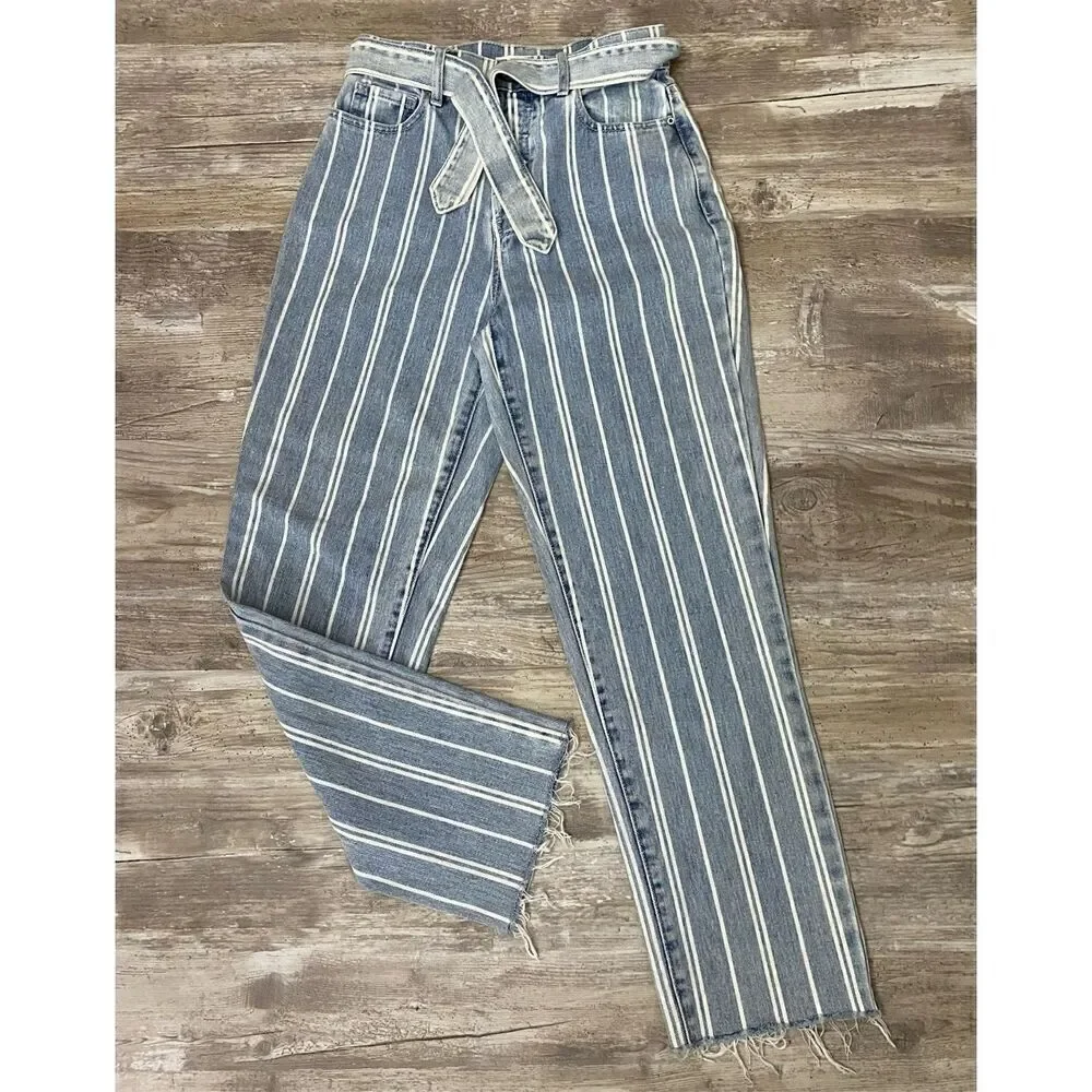 Pacsun Pinstripe High Rise Straight Leg Buttonfly Jeans Sz 25
